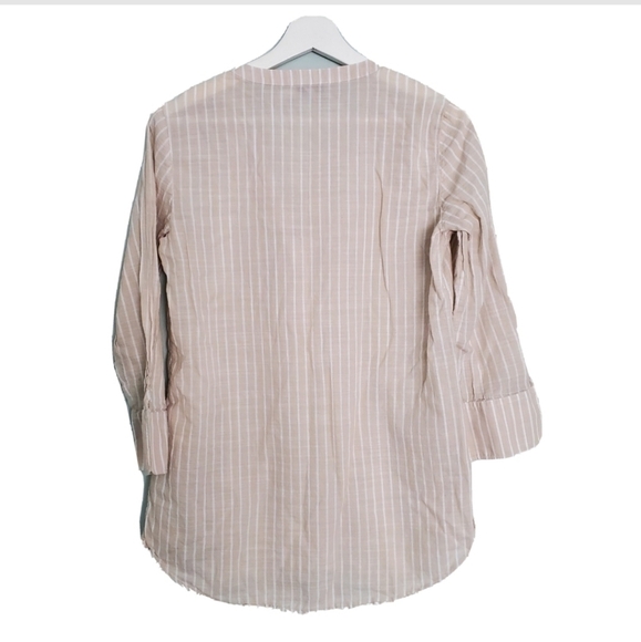 Vineyard Vines Tunic Blouse Shirt Beige Striped Cotton 3/4 Sleeve - Picture 2 of 4
